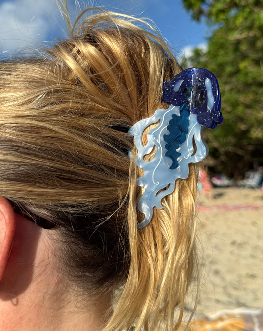 Blue Shimmery Jellyfish Claw Clip