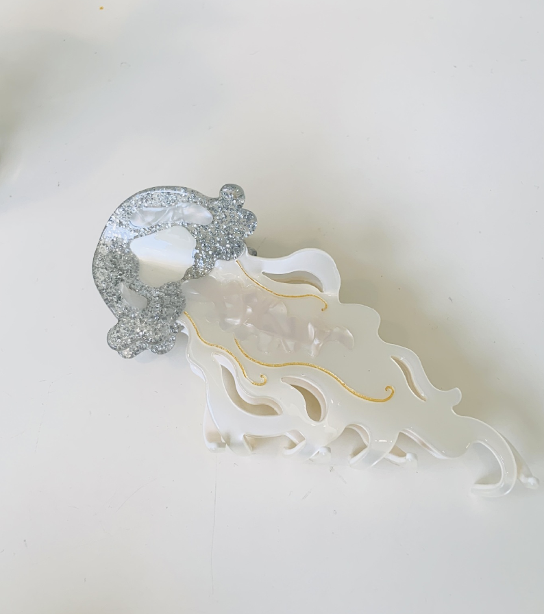 Shimmery Silver Jellyfish Claw Clip