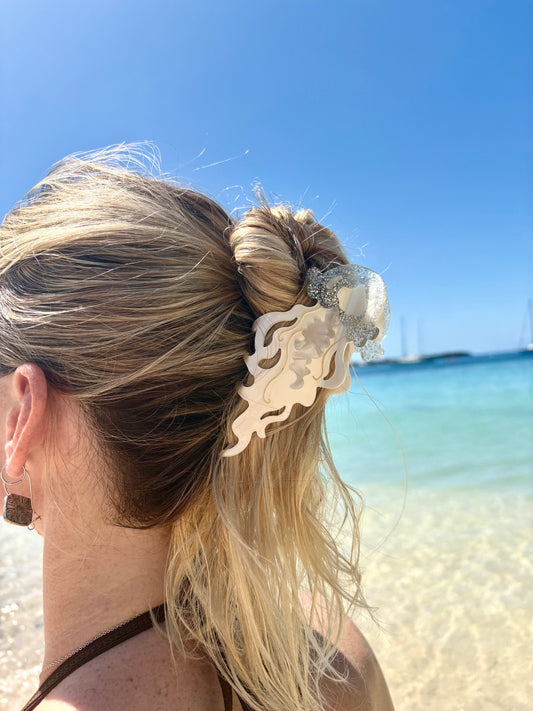 Shimmery Silver Jellyfish Claw Clip